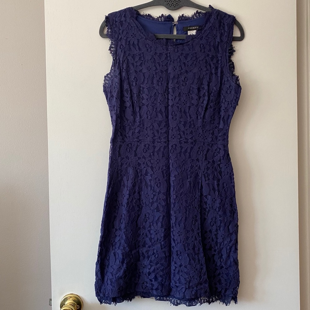 Navy Blue Bow Back Eyelash Lace Sheath Dress